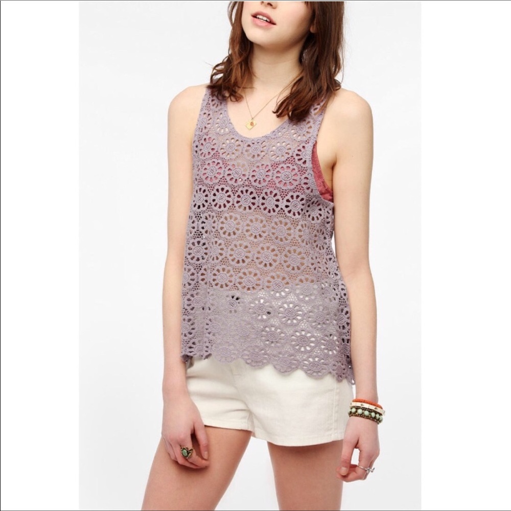 UO Lavender Pins and Needles Cotton Lace Top
